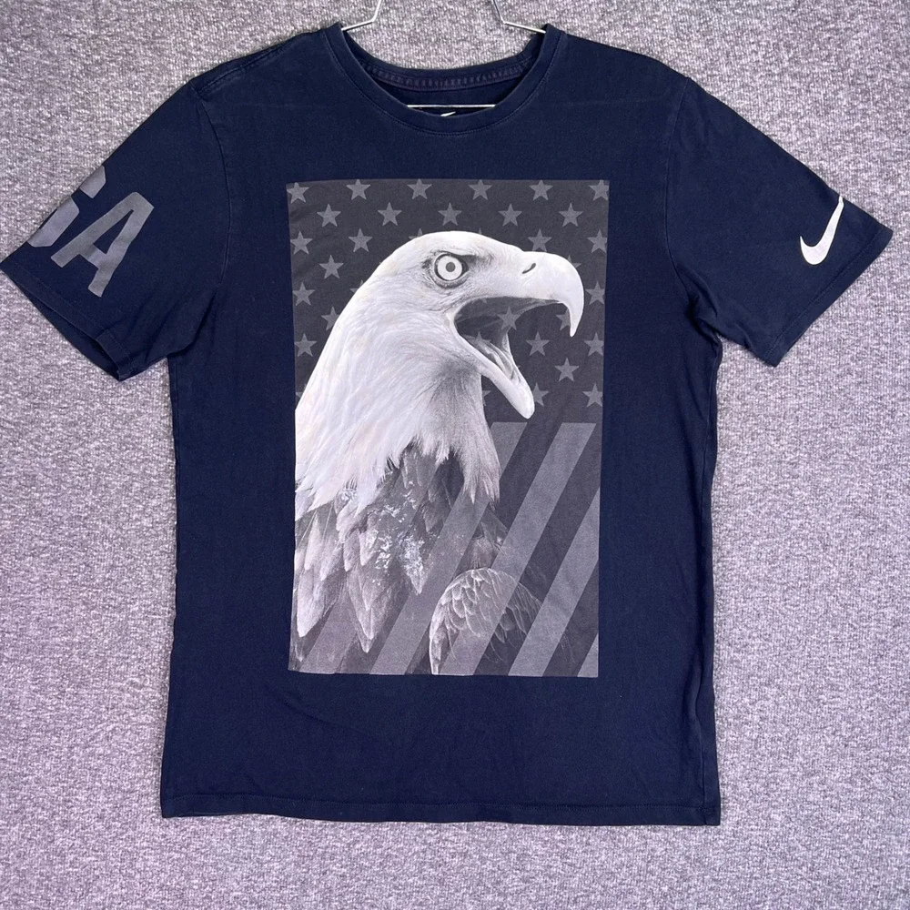 Nike Shirt Men M Navy USA Olympic Eagle Graphic Athletic Cut Casual Short Sleeve